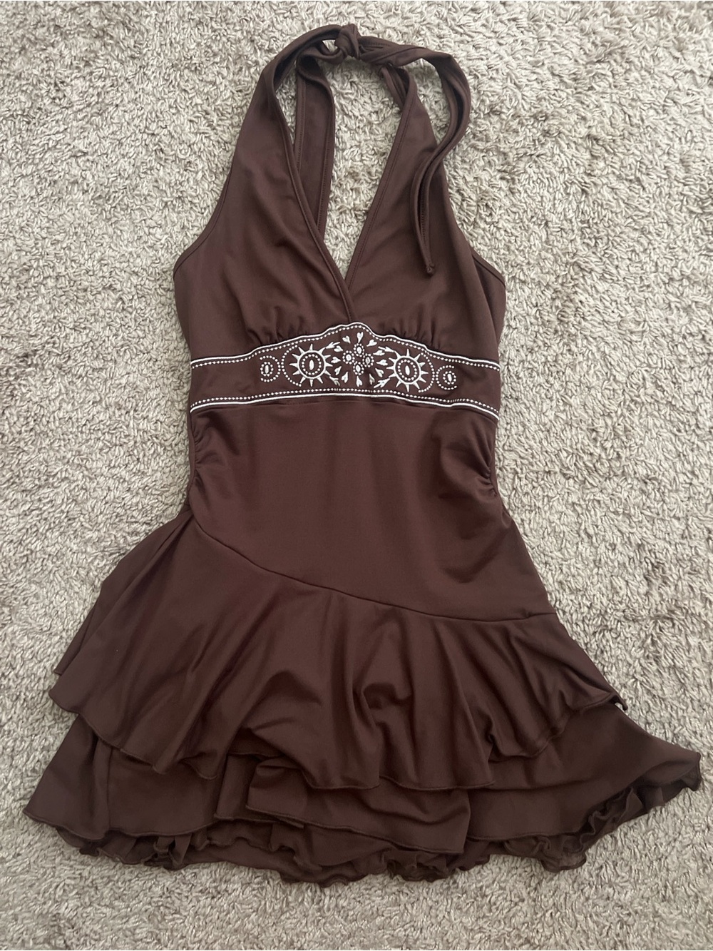Amazon Brown One-Shoulder Ruffle Mini Dress - Picture 2 of 3